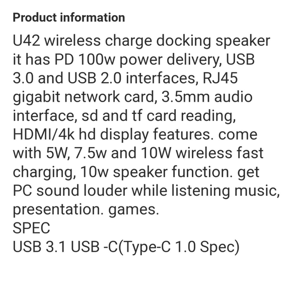 Like New 12 in 1 USB C Hub with speaker and wireless charger - Picture 9 of 9